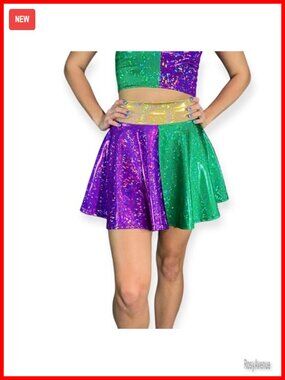 Holographic Shattered Glass Spandex Skater Skirt Mini